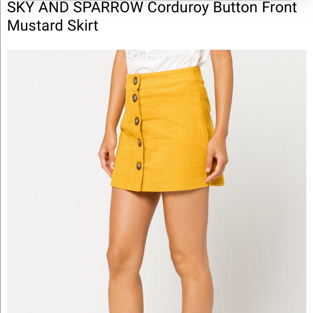 SKY AND SPARROW Corduroy Button Front Mustard Skirt